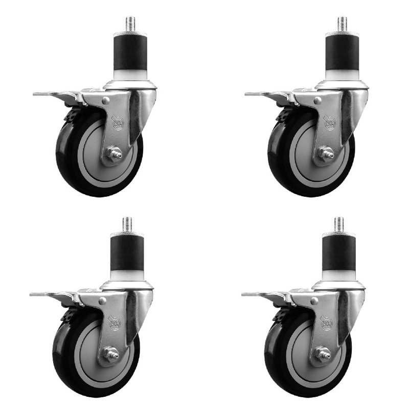 Poly Swivel Expanding Stem Caster Set Total Lock Brake