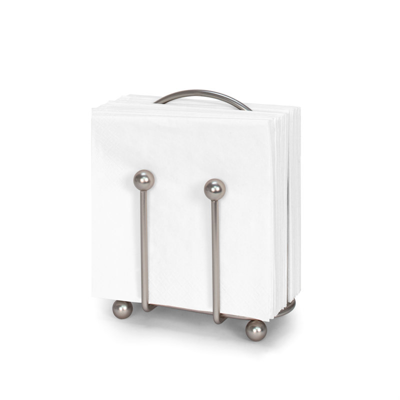 PantryWorks Metal Napkin Holder, Satin Nickel, 8" H x 6.75" W x 4.25" D