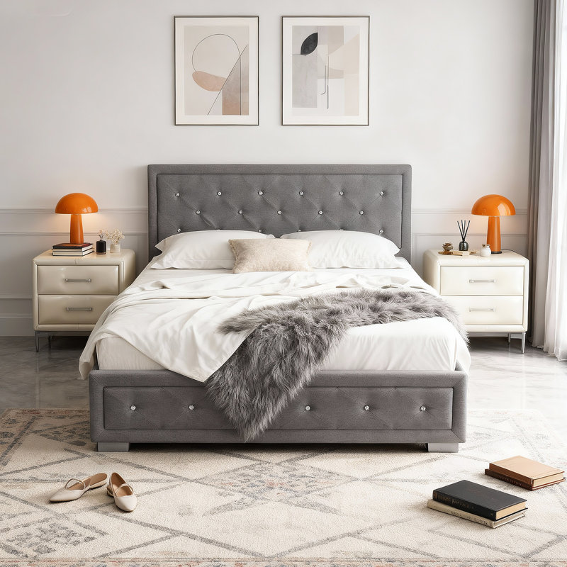 Upholstered Ottoman Storage Bed, Kingsize (5'), Grey