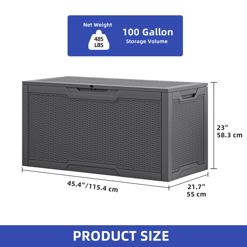 Balconera 100 Gallons Lockable Resin Deck Box, Gray