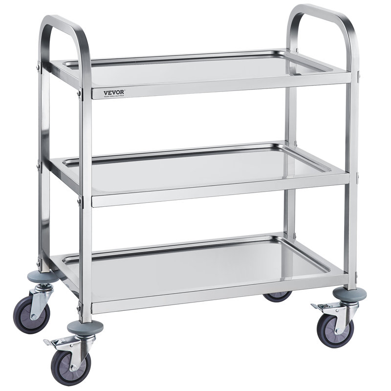 VEVOR 34'' Stainless Steel 3-Tier Utility Cart with Swivel Wheels