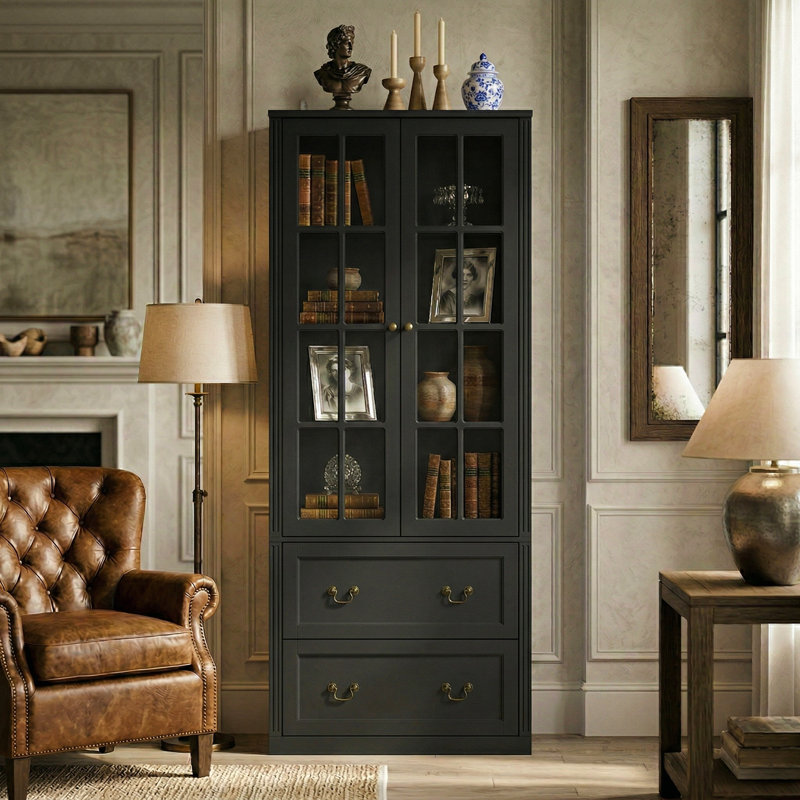 Armoire vitrée élégante avec porte en verre trempé, Noir