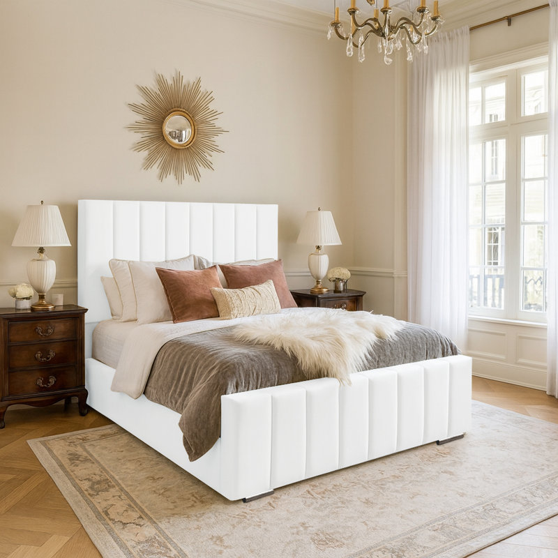 Arlon Upholstered Bed, Double (4'6), White