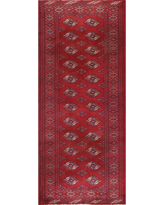 Red Geometric Traditional Runner Rug 3x9