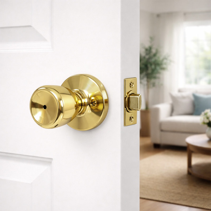 Bouton de porte de salle de bain / de chambre à coucher avec loquet universel à 6 verrouillages, Laiton poli