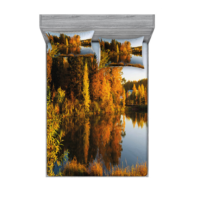 Ensemble de draps Lake at Sunset Rays, Ensemble de drap pour grand lit avec drap-housse