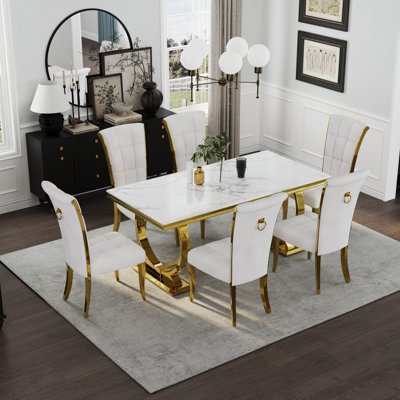 Ensemble de table de salle à manger avec 6 chaises en velours