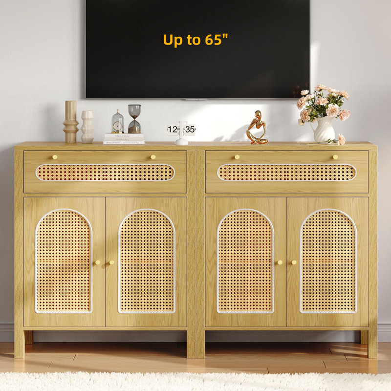 Storage Cabinet with Rattan Doors, Natural
