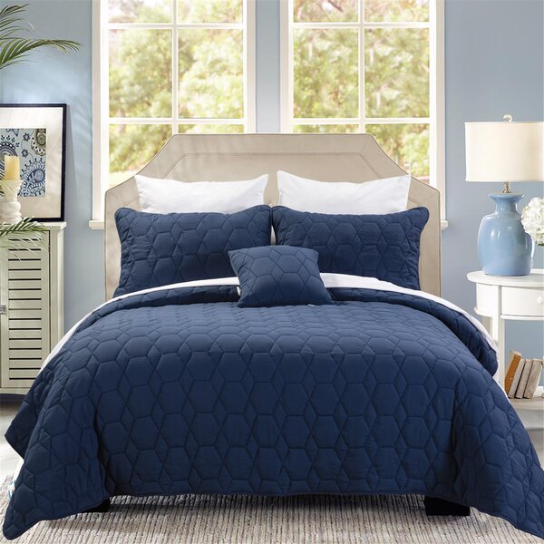 Saltwater Blue Standard Cotton Reversible Quilt Set