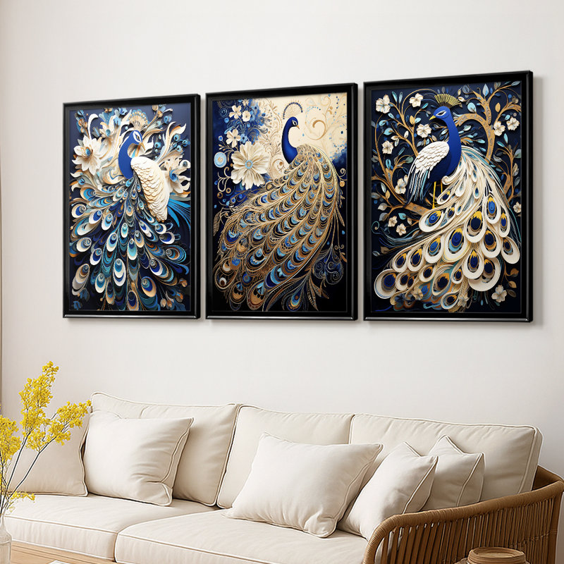 ANIMALS Series CCXII - Toile tendue avec châssis tendue - 3 pièces, H 27 po x l 39 po, Noir