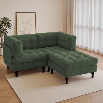 Canapé modulaire rembourré 3 pièces en velours côtelé capitonné avec dossier et coussin rabattable amovible