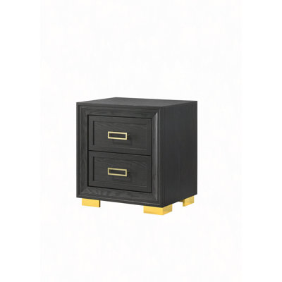 Table de chevet, glamour 1pc, 2 tiroirs, quincaillerie de chambre à coucher de couleur dorée