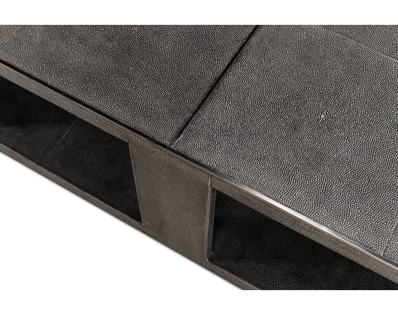 Black Square Wood Coffee Table with Stainless Steel Accents