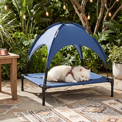 Lit surélevé pour chien avec auvent, lit pour animaux surélevé pour l'extérieur pour camping, lit pour animaux surélevé portatif pour l'intérieur et l'extérieur 30 pouces