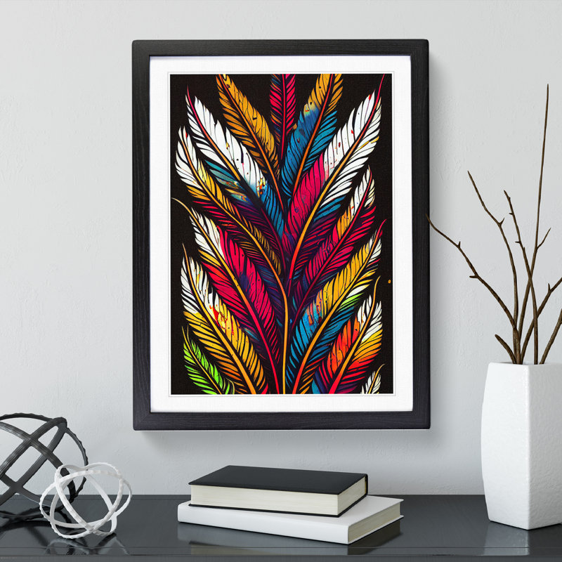 Splashed Feathers No.1 Abstract - Wall Art, 36cm H x 27cm W, Black Framed, White
