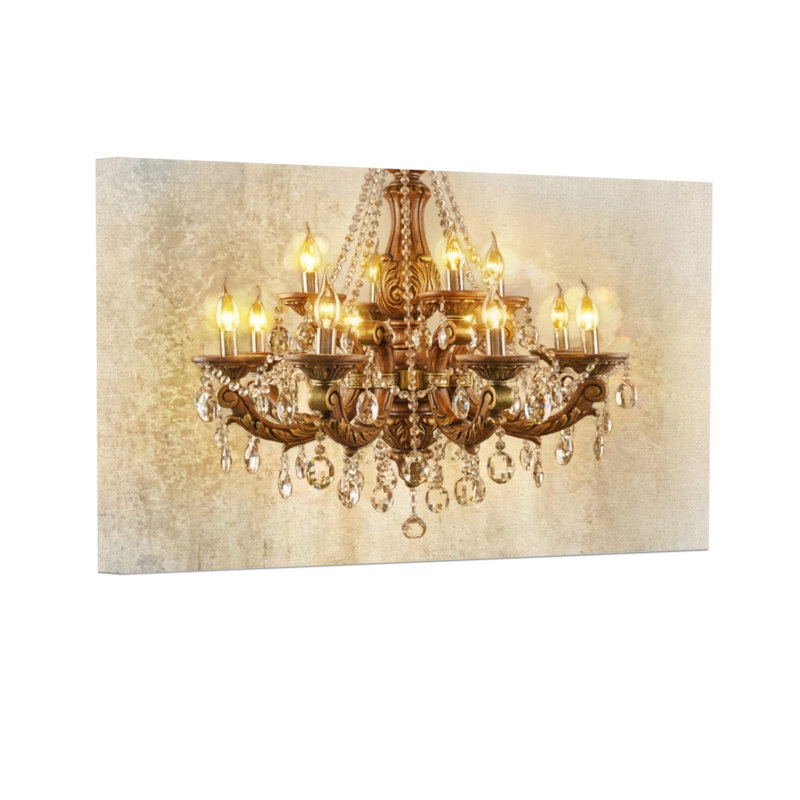 Lustre à la mode et lumières en cristal sur fond rétro, impression d'art décoratif élégant, H 24 po x l 36 po