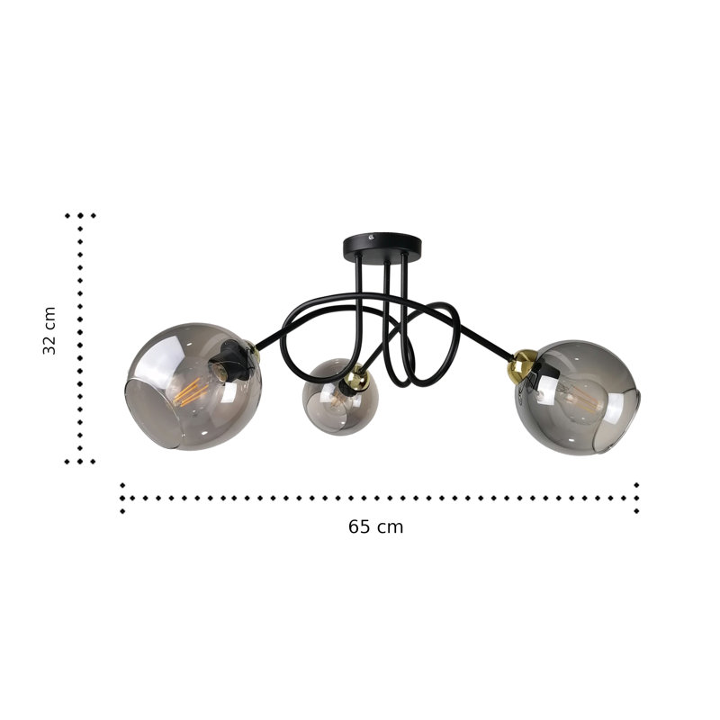 Chilhowee Glass Semi Flush Mount, Black/Gold