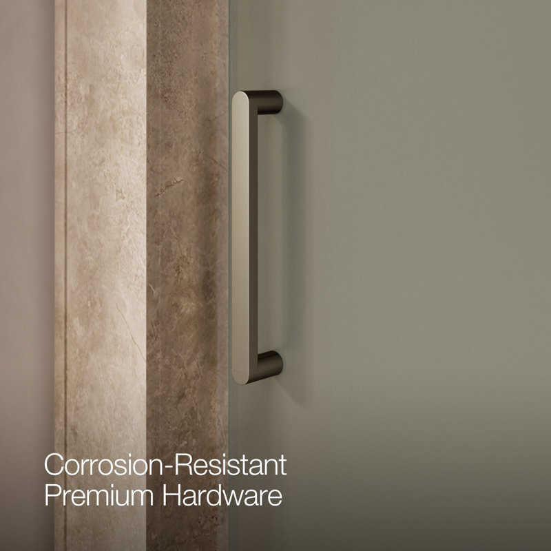 Revel 27.25'' x 70'' Pivot Shower Door with CleanCoat® Technology, Anodized Brushed Nickel, Frosted