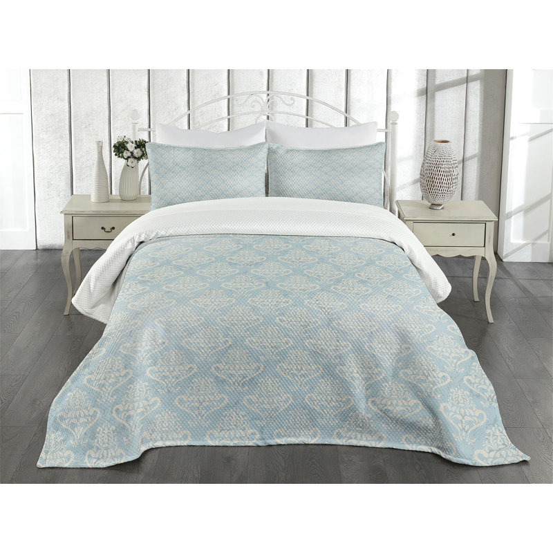 Ambensonne Turquoise Bedspread Cream, King Coverlet/Bedspread + 2 Pillow Shams
