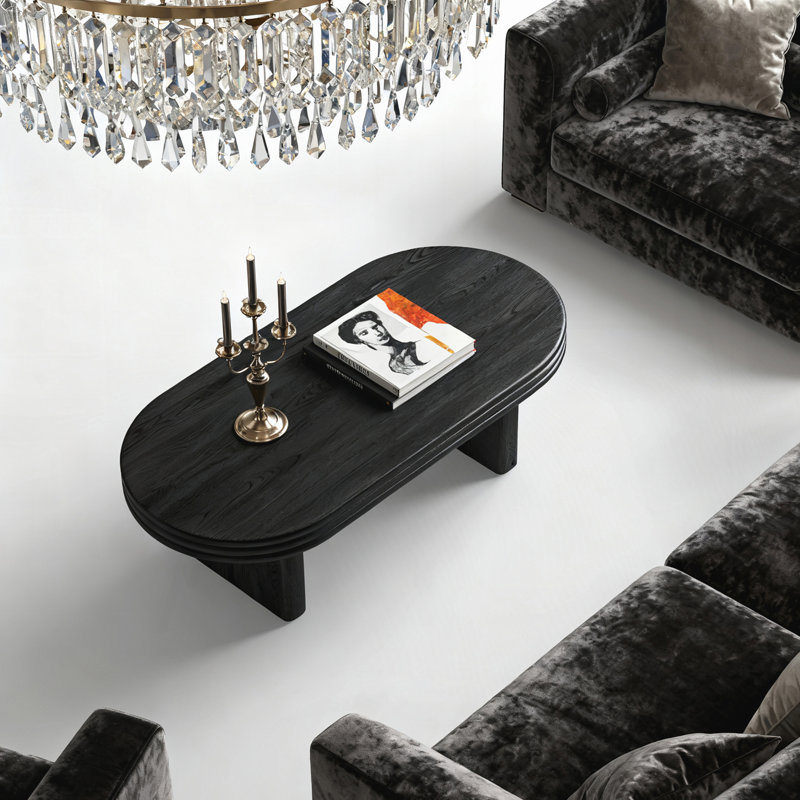 Table basse ovale moderne Mid Century pour le salon, le bureau et la maison, Noir