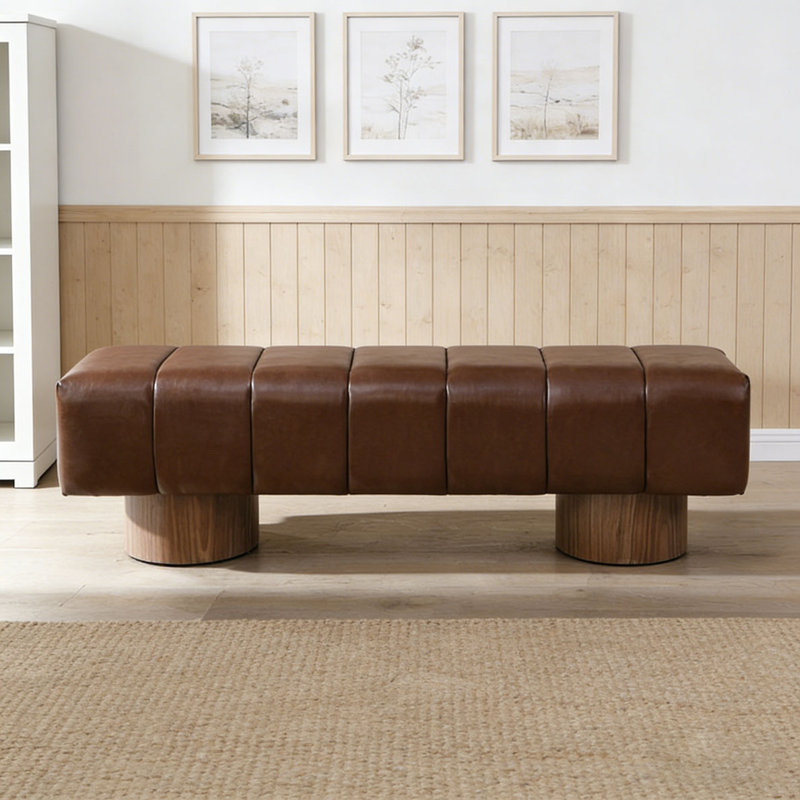 Banc de salle à manger rembourré, L 64 po, Polyuréthane brun