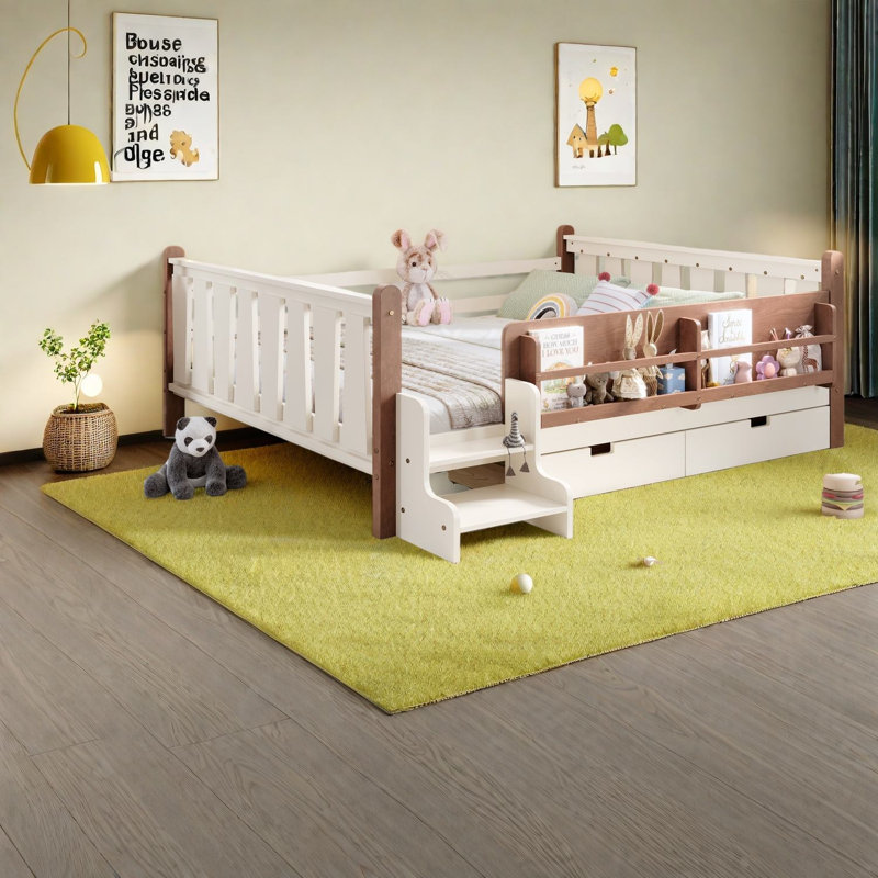 Lit grand format avec rangement en bois massif peu encombrant pour les salles familiales modernes