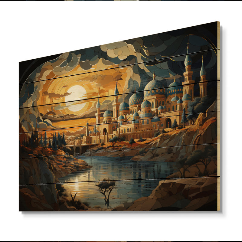 Motif islamique «II» - Impression sur bois sans cadre, H 24 po x l 32 po x P 0,78 po
