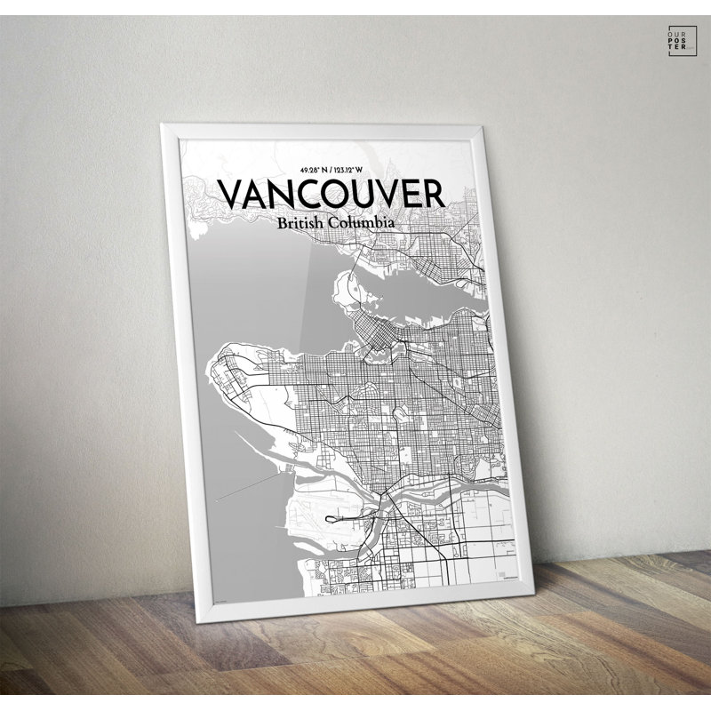 « vancouver city map », reproduction d’impression sur affiche grise, H 36 po x l 24 po