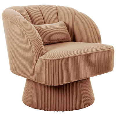 Fauteuil demi-tonneau pivotant en velours côtelé avec dossier rayé, siège d'appoint rond moelleux pour le salon
