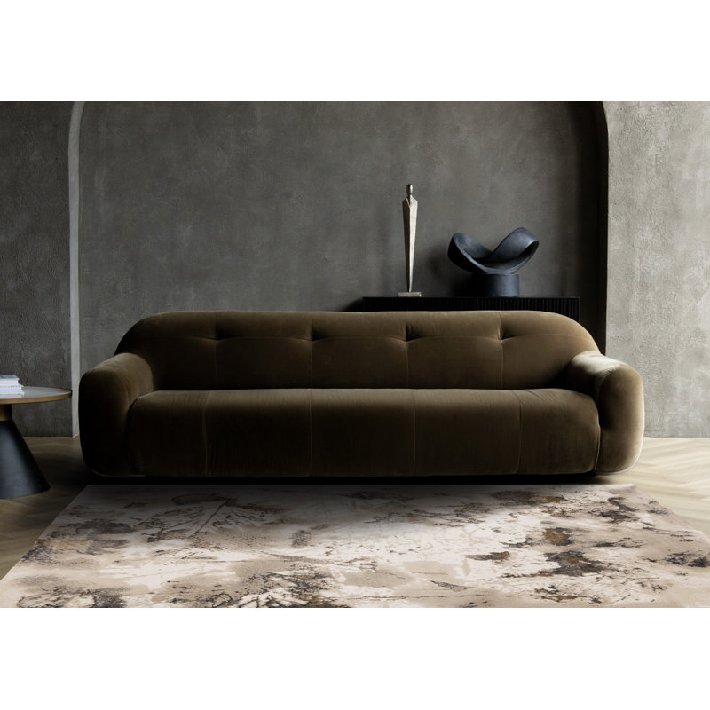 Tapis taupe abstrait crème, Rectangle 5 pi 3 po x 7 pi 7 po