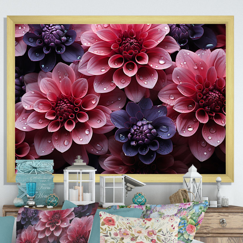 Majestic dahlia rose I - imprimé, H 24 po x l 32 po x P 1 po, Cadre doré à une seule photo