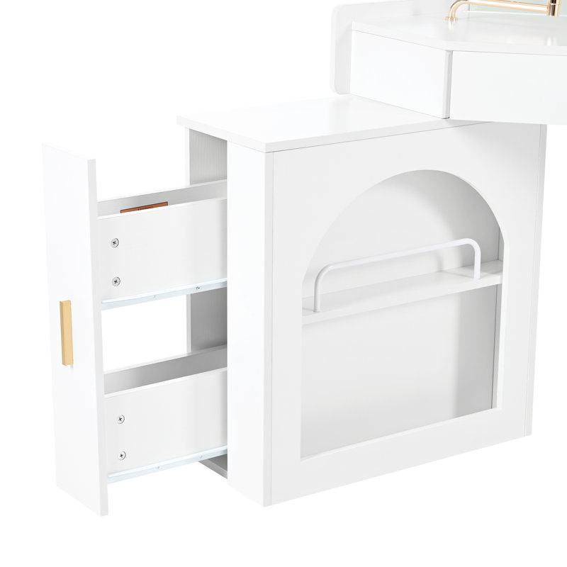 Meuble-lavabo de coin avec miroir et lumières DEL, White