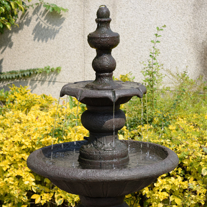 Plourde 2-Tier Classic Pedestal Outdoor Water Fountain with Adjustable Flow, Shallow Basin, and Weather-Resistant Design