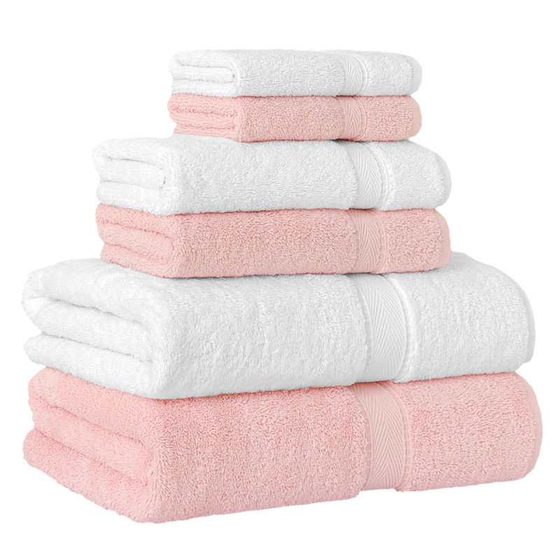 Ensemble de serviettes en coton turc 6 pièces Sinemis, Rose / blanc