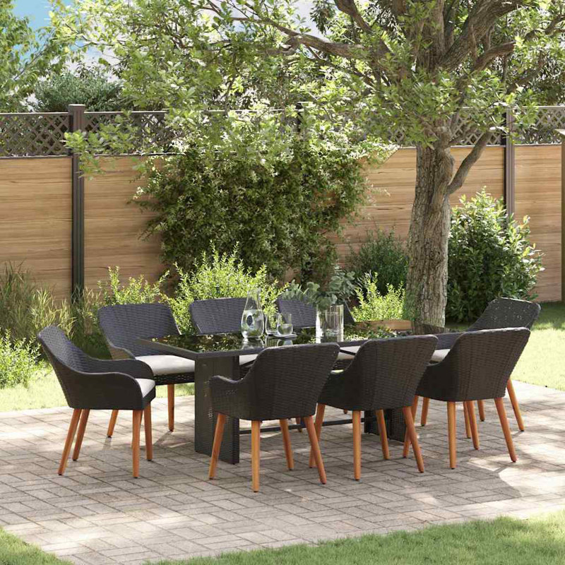9 Piece Garden Dining Set Poly Rattan, White, Black