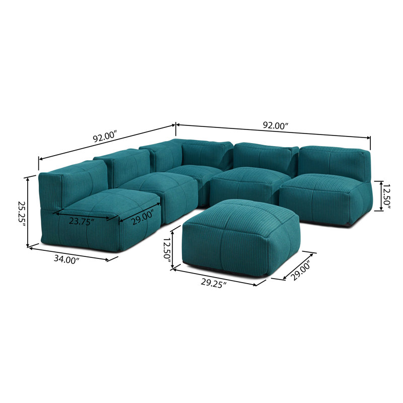 Canapé modulaire de coin avec repose-pieds 34 po Atlanta, Vert sarcelle