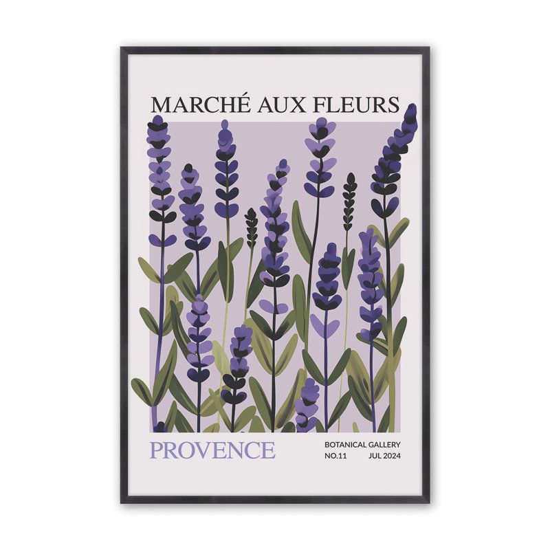 Imprimé du marché aux fleurs de Provence, Reproduction encadrée sans passe-partout, Zinc patiné, H 21,25 po x l 17,25 po