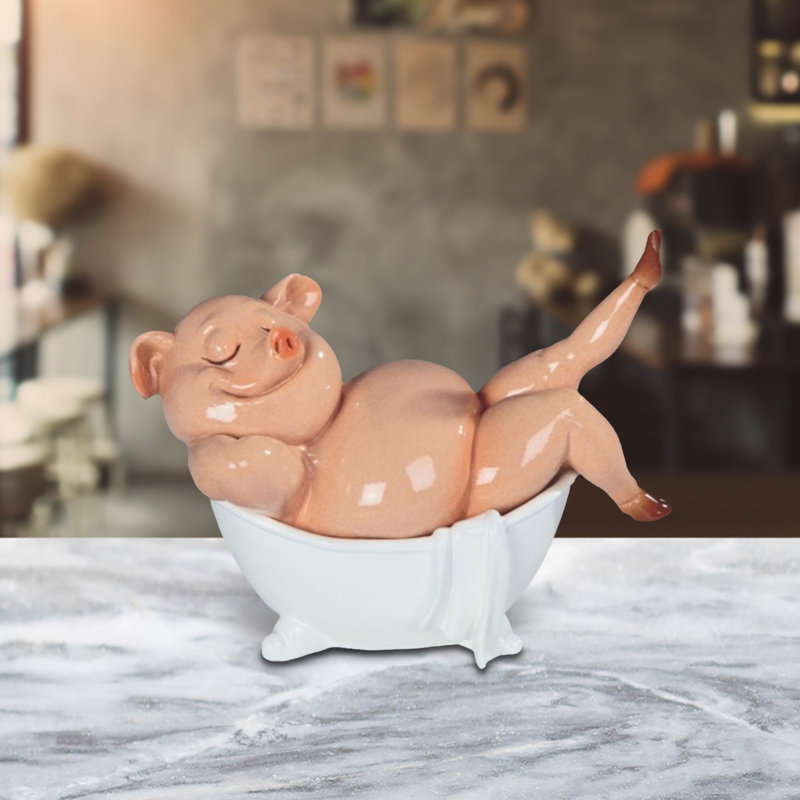 6" W Piggy Bathing Figurine