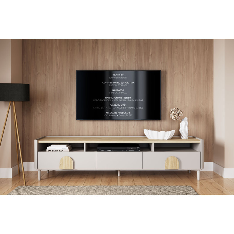Sadeen Unfinished TV Stand for TVs up to 77", Beige/Light Oak
