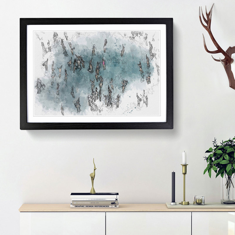 Swimmers Swimming in Abstract - Picture Frame Graphic Art Print on MDF, Black Framed, 62cm H x 87cm W x 2cm D