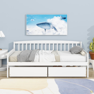Twin-Size Pine Wood Daybed With Two Storage Drawers, Sofa Bed With Bed Platform Of 10 Support Slats