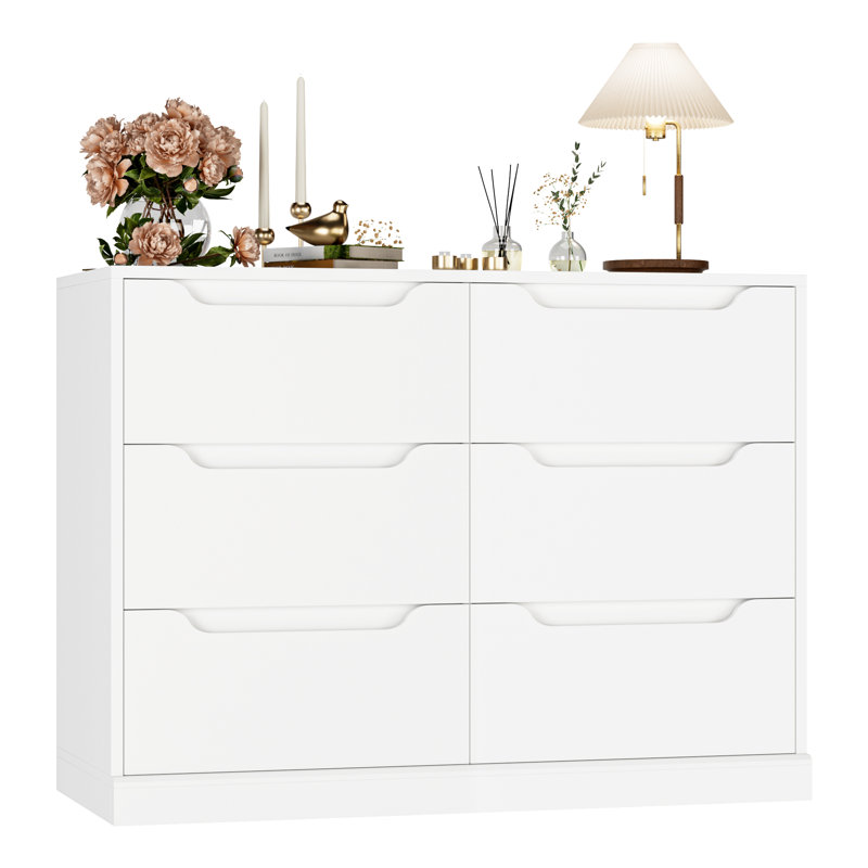 Commode double 6 tiroirs Anjeanette, Blanc