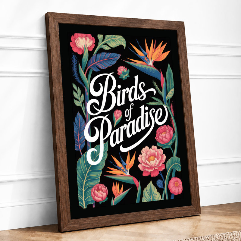 Birds of Paradise Botanical - Framed Print, A4 - 29.7 x 21.0 cm, Walnut