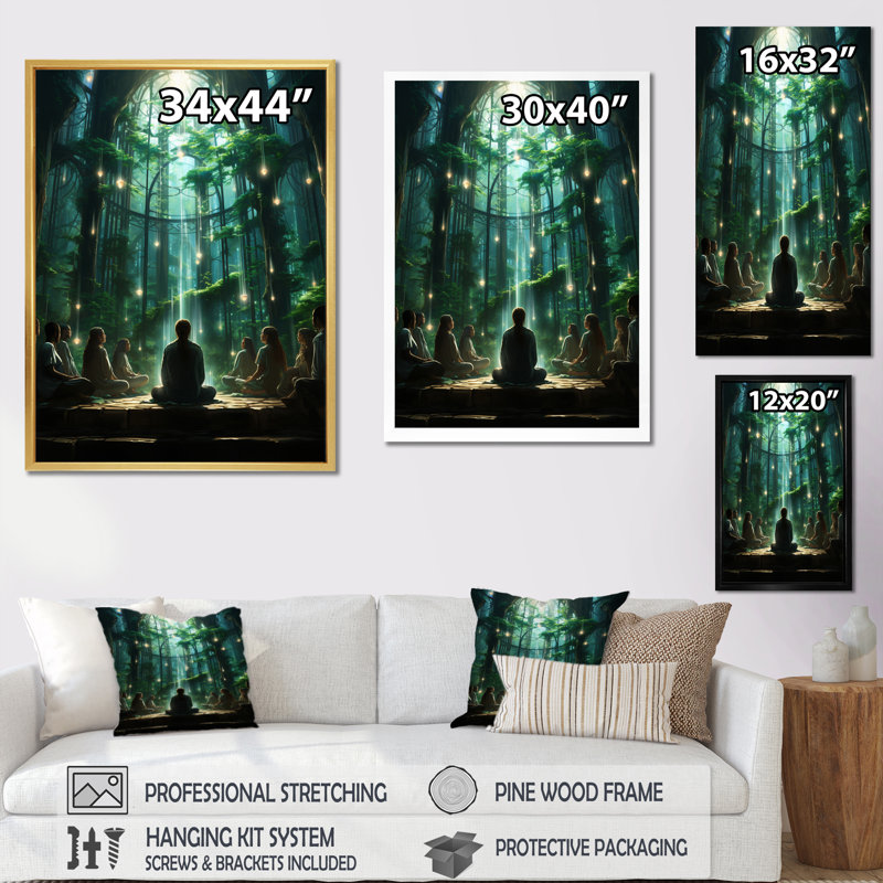 «Green Yoga Harmony In Forest» sur toile, H 20 po x l 12 po x P 1 po