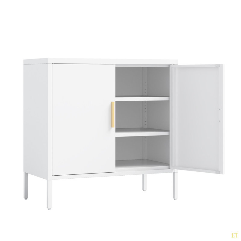 Metal Storage Cabinet With 2 Doors And 2 Adjustable Shelves, Steel Garage Storage Cabinet, Metal File Cabinet For Home Office School Gym