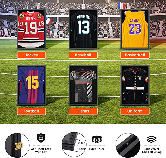 MUKE Jersey Frame Display Case, Large Shadow Box,98% UV Protection