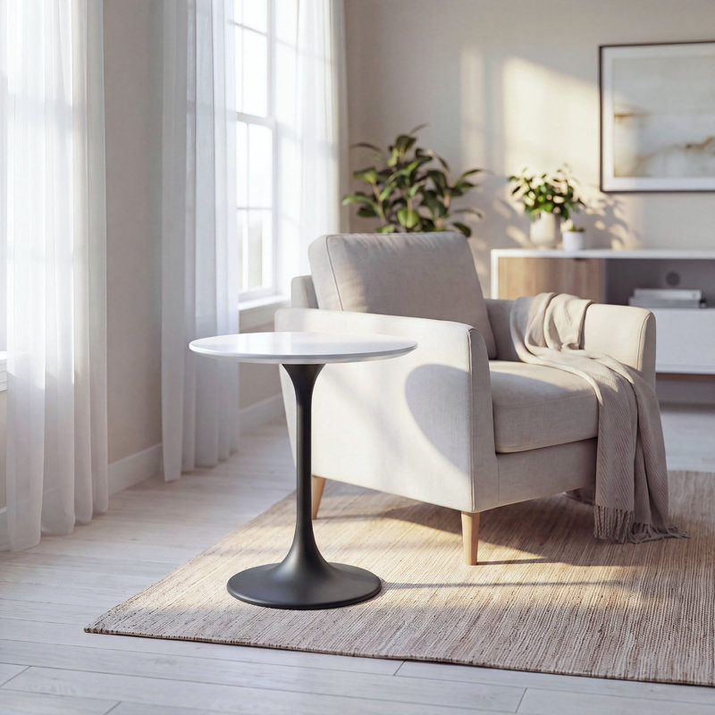 Table d'appoint ronde Lippa de 20 po en bois noir et blanc