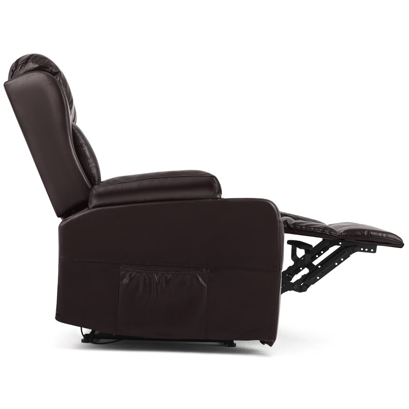 Fauteuil inclinable et chauffant de massage en simili cuir avec porte-gobelets Lumir, Brun