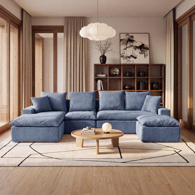 Canapé d'angle modulaire en forme de U de 3 m (118,1 po), canapé à compression en chenille avec ressorts ensachés, canapé moderne à assise profonde pour salon, livré roulé et livré sans assemblage