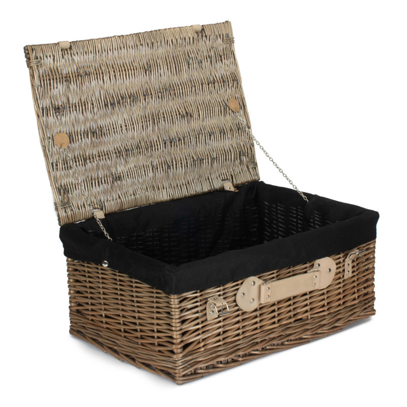Wicker Hamper with Lining, 26cm H x 56cm W x 37cm D, Buff/Red